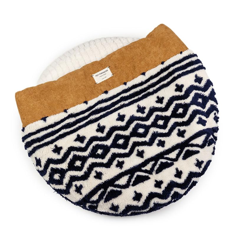 ペットパラダイス 犬 ベッド 冬用 寝具 クッション カントリー柄 ボア 丸型 寝袋 60cm ペットベッド ペットクッション 遠赤外線 洗える あったか ペット 冬