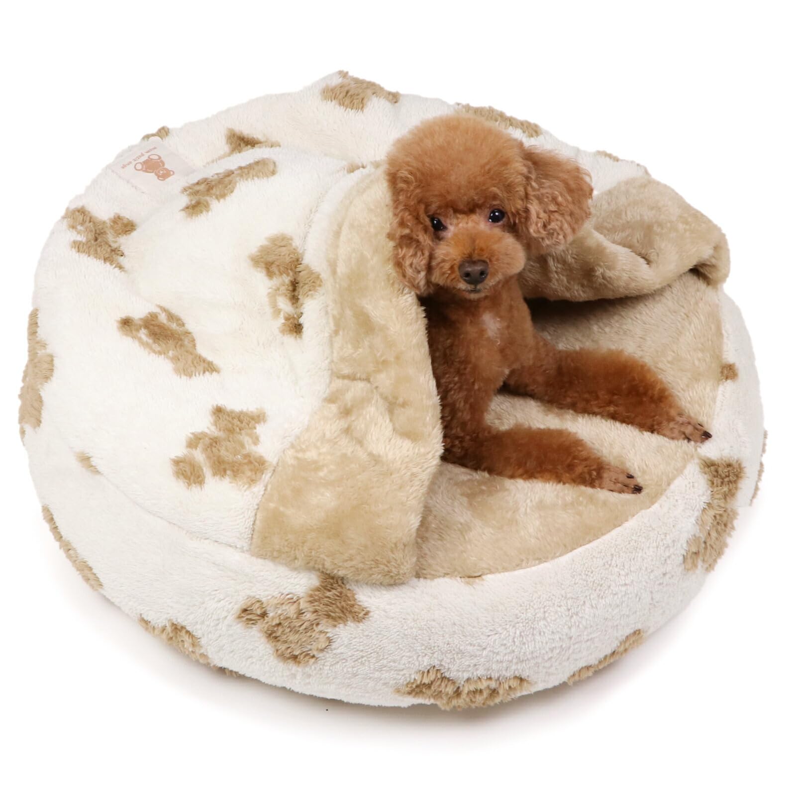 ペットパラダイス 犬 ベッド 冬用 寝具 クッション くまちゃん 織り柄 ボア 丸型 寝袋 (60cm) ペットベッド ペットソファー ペットクッション 遠赤外線 洗える 遠赤 あったか ペット 冬 かわいい おしゃれ 可愛い