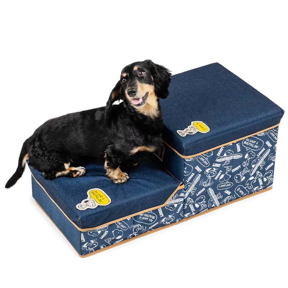 ペットパラダイス スヌーピー デニム風 ステップ 犬 階段 2段 折り畳み可能 収納付き