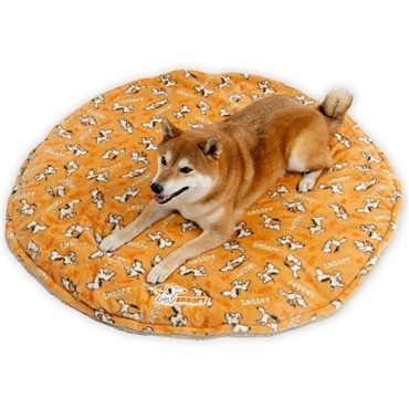 ペットパラダイス 犬 マット 冬用 スヌーピー （105cm） てくてく 丸 ボアマット 遠赤外線 オレンジ 寝具