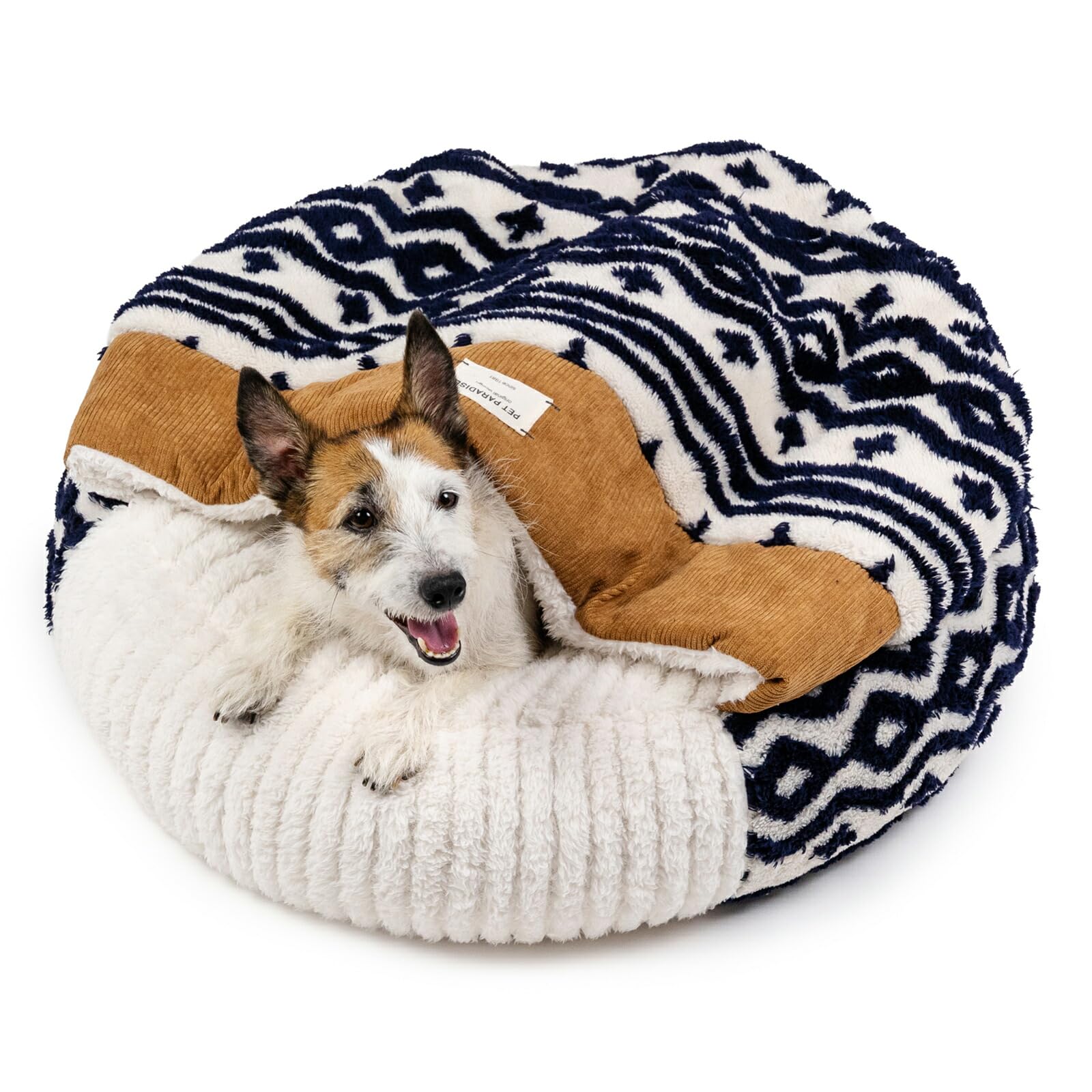 ペットパラダイス 犬 ベッド 冬用 寝具 クッション カントリー柄 ボア 丸型 寝袋 60ｃｍ ペットベッド ペットクッション 遠赤外線 洗える あったか ペット 冬