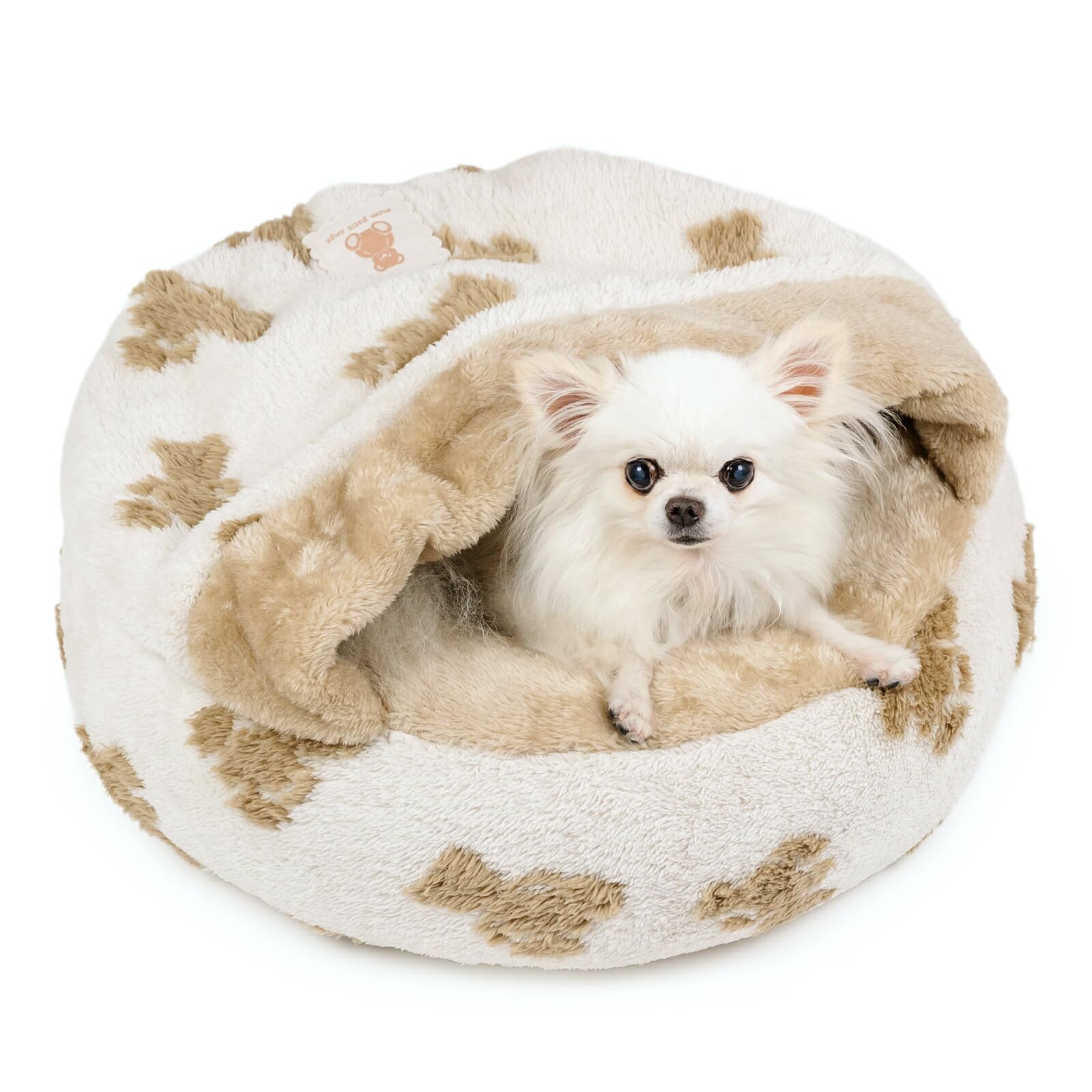 ペットパラダイス 犬 ベッド 冬用 寝具 クッション くまちゃん 織り柄 ボア 丸型 寝袋 （50cm） ペットベッド ペットソファー ペットクッション 遠赤外線 洗える 遠赤 あったか ペット 冬 かわいい おしゃれ 可愛い