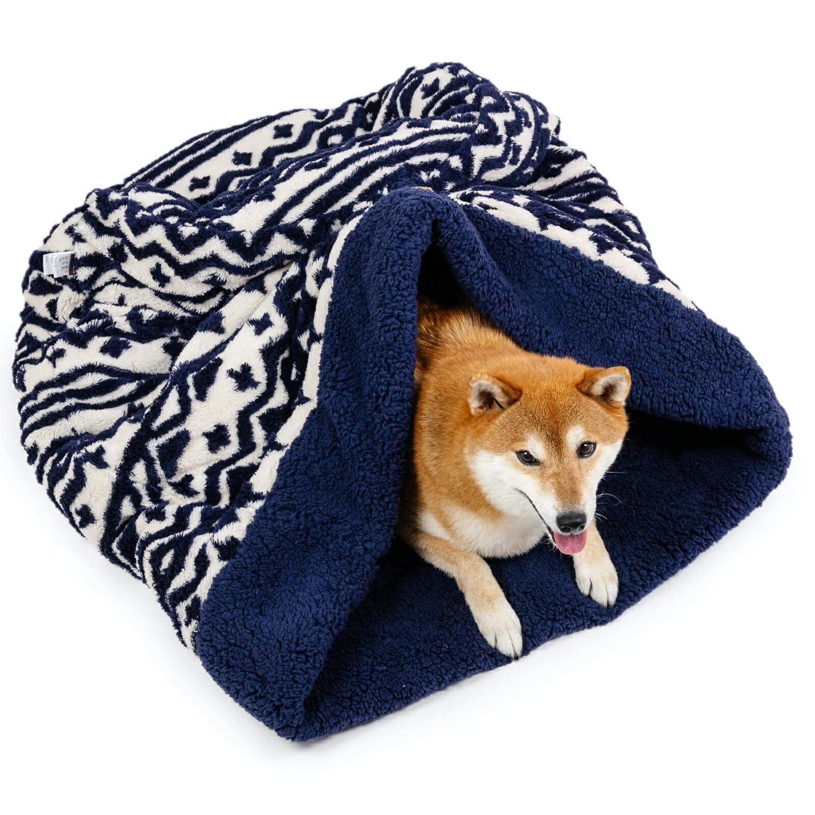 ペットパラダイス 犬 ベッド 冬用 寝具 カントリー柄 ボア 筒型 寝袋 （57×95cm） 遠赤外線 ネイビー ペットベッド ペットソファー ペットクッション 洗える 遠赤 あったか ペット 冬 かわいい おしゃれ 可愛い