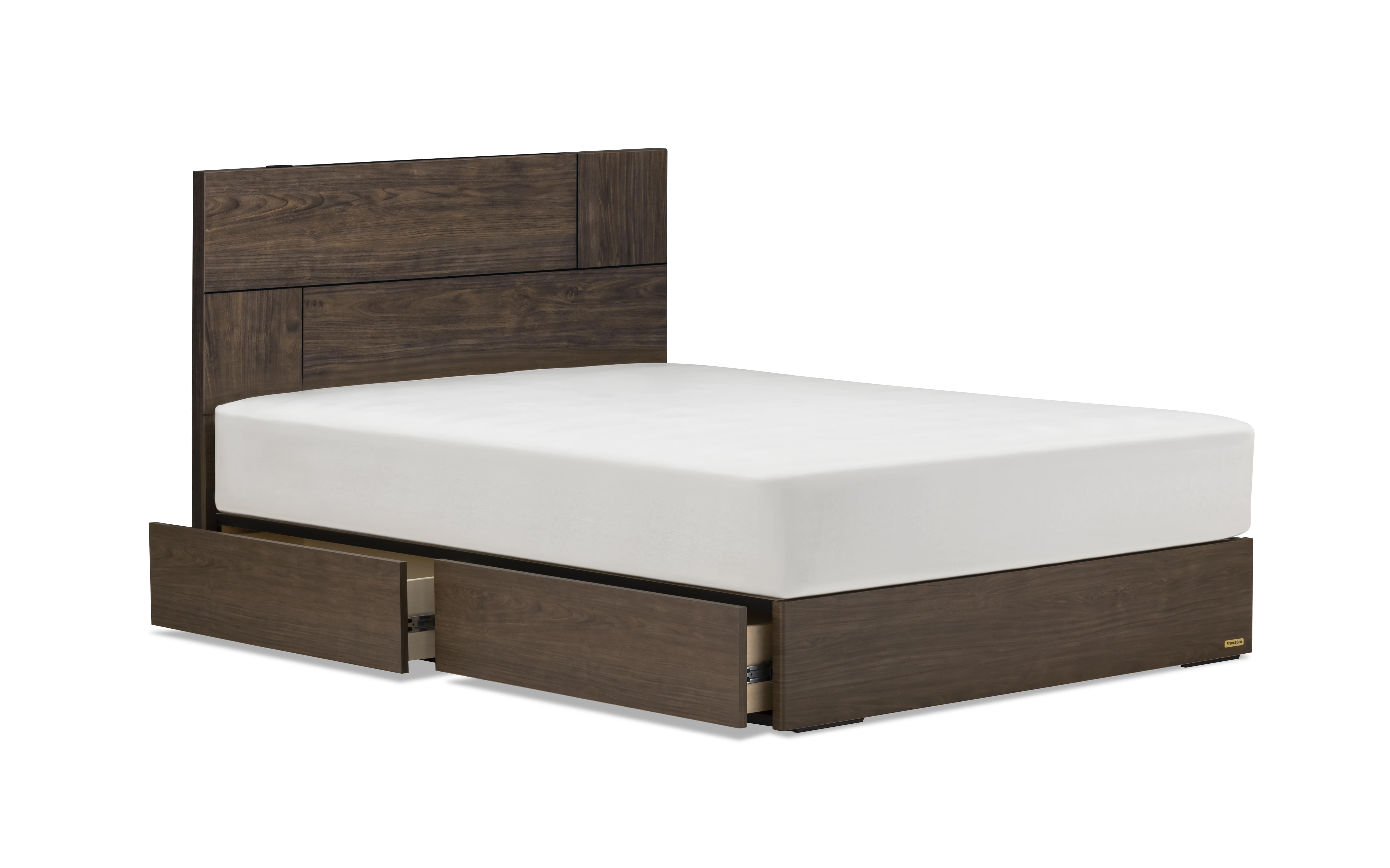 クイーンベッドフレーム ウォルナット色 LT-101F DR(引き出し付) ウォルナット ワイドダブル