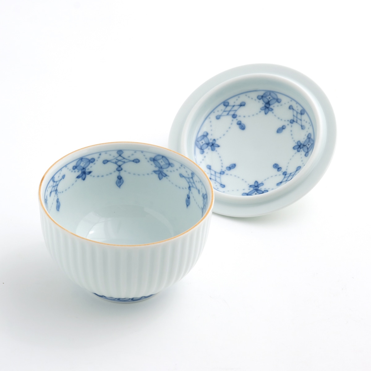 青華瓔珞文 蓋付お茶呑茶碗