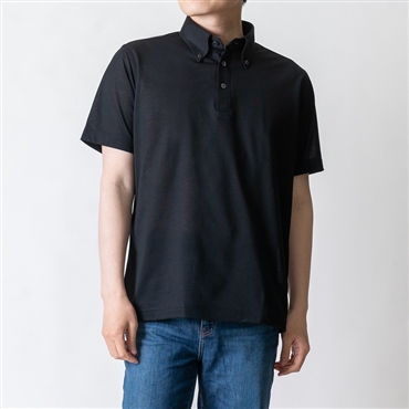 [YOSHIDA SHIRTS] ポロシャツ 日本製 鹿の子 吸水速乾 ストレッチ ボタンダウン 半袖 2021-P2 ブラック LL