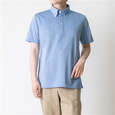 [YOSHIDA SHIRTS] ポロシャツ 日本製 鹿の子 吸水速乾 ストレッチ ボタンダウン 半袖 2021-P2 ブルー LL