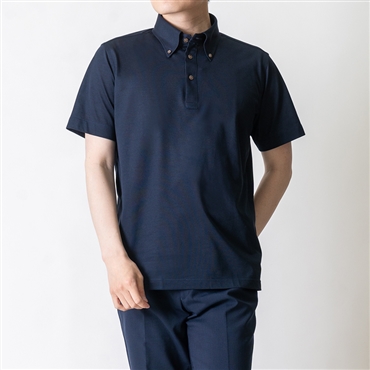 [YOSHIDA SHIRTS] ポロシャツ 日本製 鹿の子 吸水速乾 ストレッチ ボタンダウン 半袖 2021-P2 ネイビー M