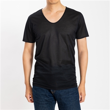 [YOSHIDA SHIRTS] インナー 日本製 メンズ 半袖 速乾 涼しい Vネック アゼック 22SS0001 ブラック 2XL