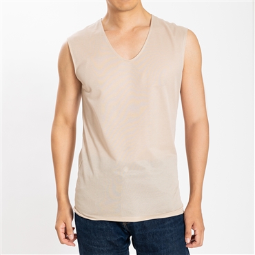 [YOSHIDA SHIRTS] インナー 日本製 メンズ ノースリーブ 速乾 涼しい Vネック アゼック 22SS0002 ベージュ XS
