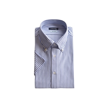 [YOSHIDA SHIRTS] ワイシャツ 日本製 形態安定 吸水速乾 ストライプ シャツ 半袖 ボタンダウン SHKN24-063 サックス L