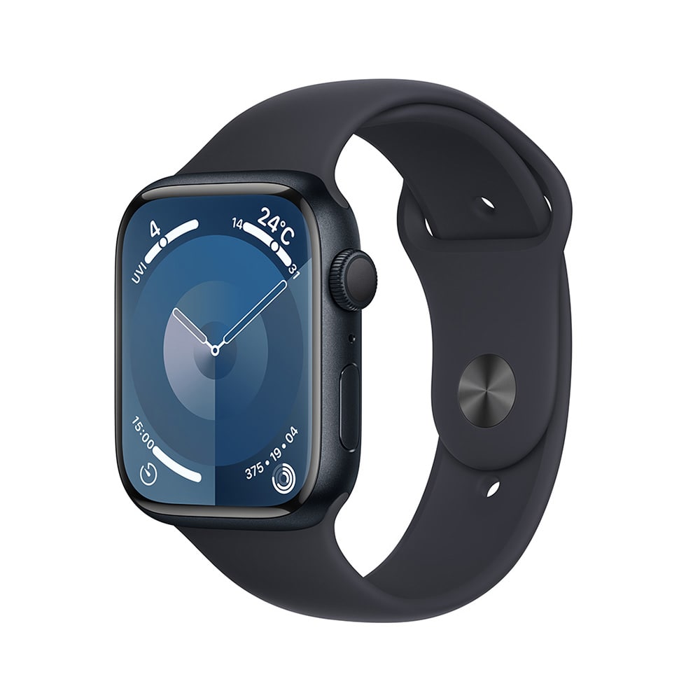 Apple Watch Series 9（GPSモデル）- 45mmミッドナイトアルミニウムケースとミッドナイトスポーツバンド